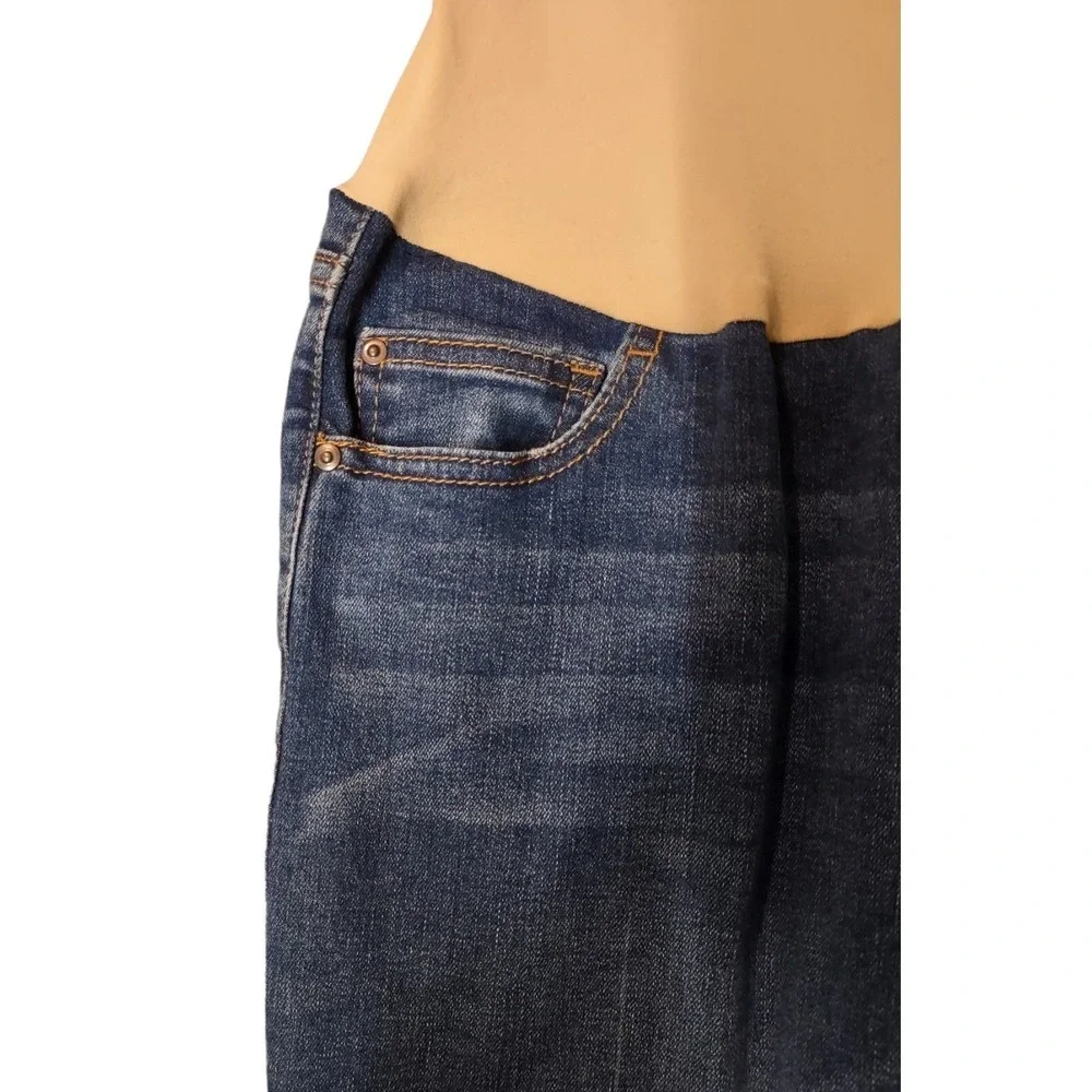Luxe Essentials Denim Maternity Wide Leg Jeans Blue Stretch Belly Size 28 Womens